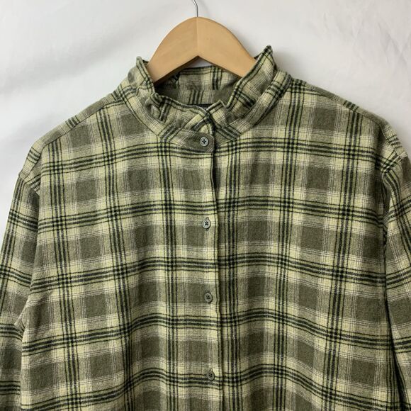 Banana Republic Plaid Ruffle Collar Button Down Shirt Women’s M Wool Blend Green - Picture 5 of 10